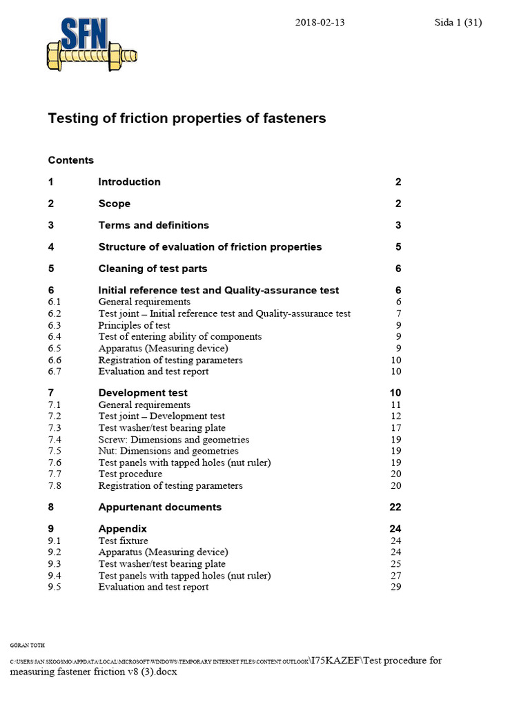 Fastener Friction Testing Procedures | PDF | Screw | Nut (Hardware)