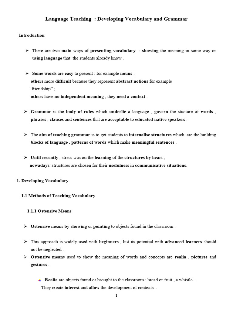 Vocabulary and Grammar Teaching Methods | PDF | Word | Vocabulary