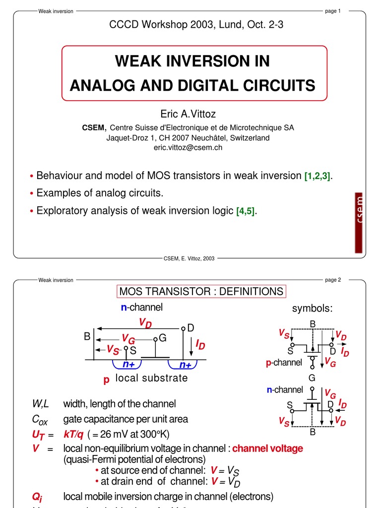 Weak Inversion Field Effect Transistor Mosfet