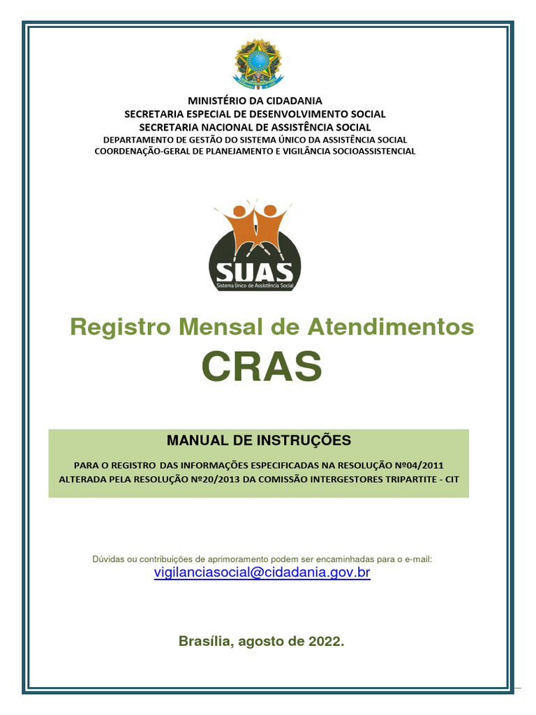 Manual de Registro Mensal CRAS 2022 | PDF | Trabalho infantil | Família