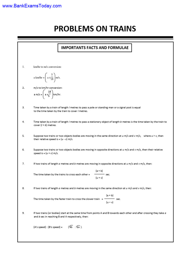 Train Speed and Time Problems Guide | PDF | Speed | Train