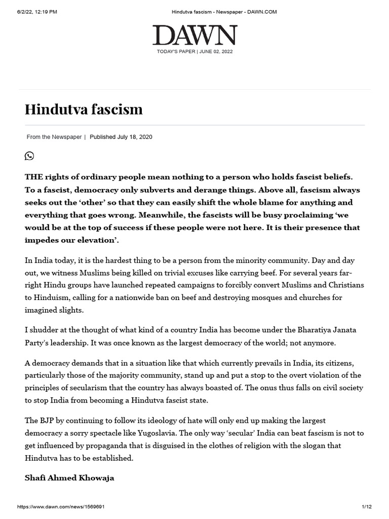 Hindutva fascism newspaper pdf fascism ideologies