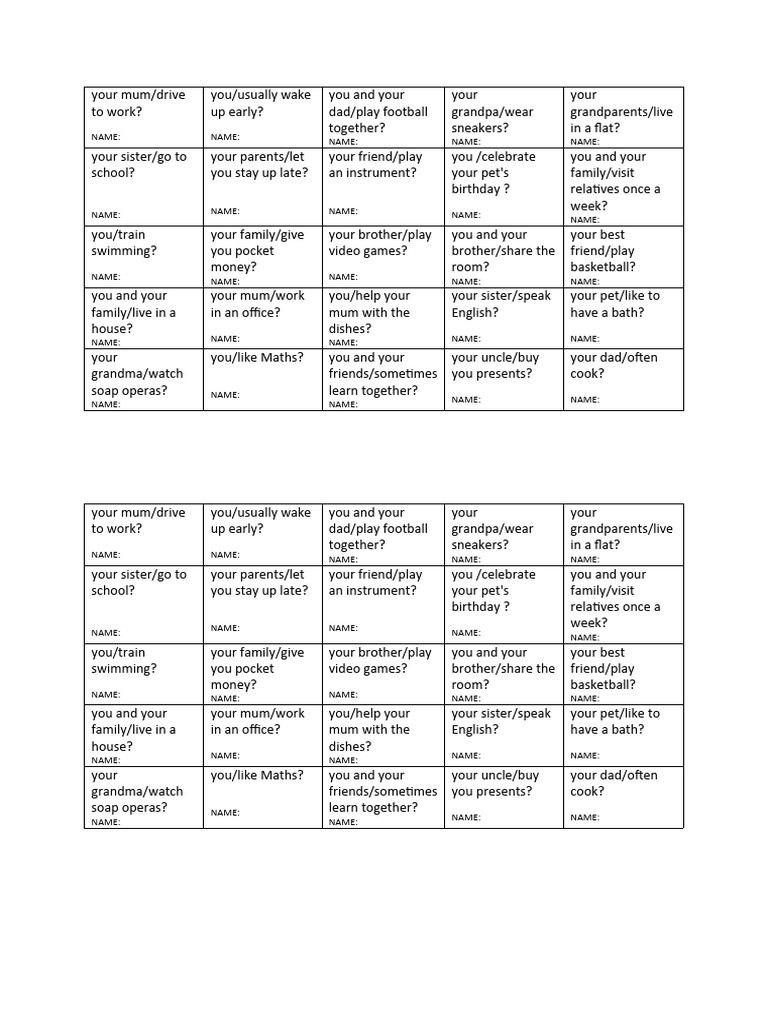 Present Simple Questions Crosswords Download Free PDF Grandparent