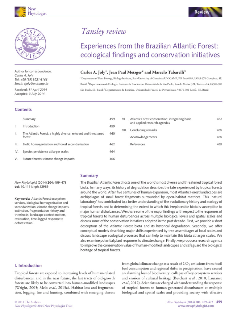 Brazilian Atlantic Forest Conservation Insights | PDF | Forests ...