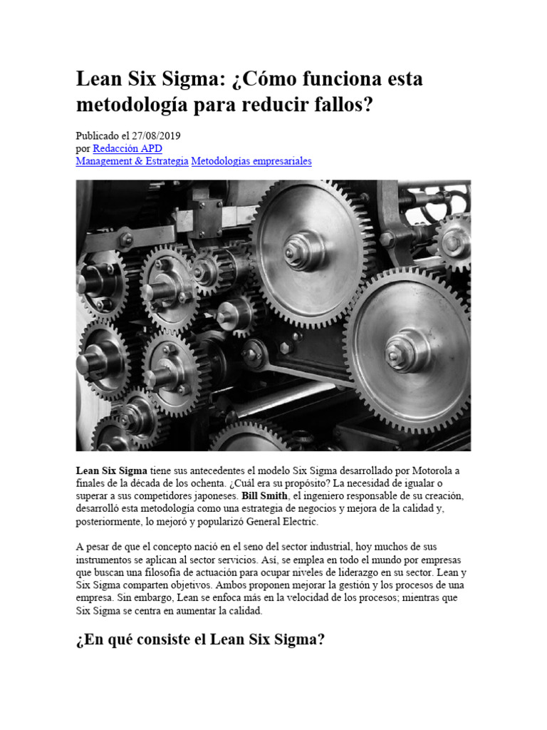 Lean Six Sigma: Mejora y Reducción de Fallos | PDF | Six Sigma | Lean ...