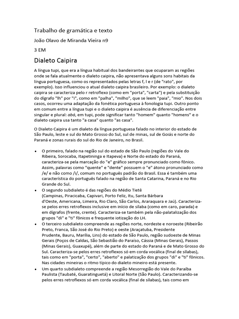 Trabalho de Gramática e Texto | PDF | Famílias linguísticas | Brasil