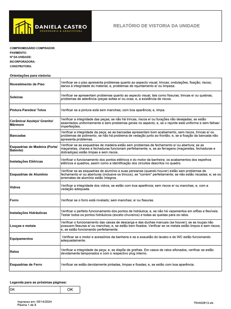 Check List de Unidade (Apartamento) | PDF