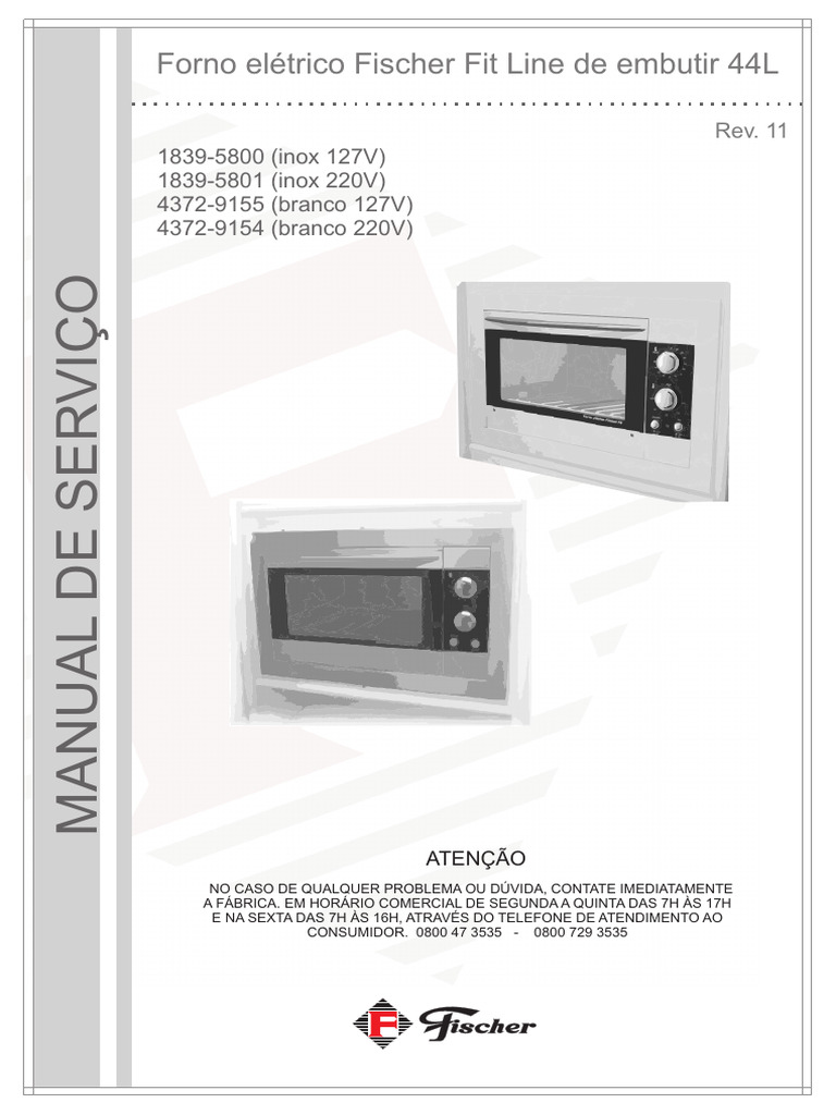 Manual Forno Elétrico Fischer 44L | PDF | Forno | Eletricista
