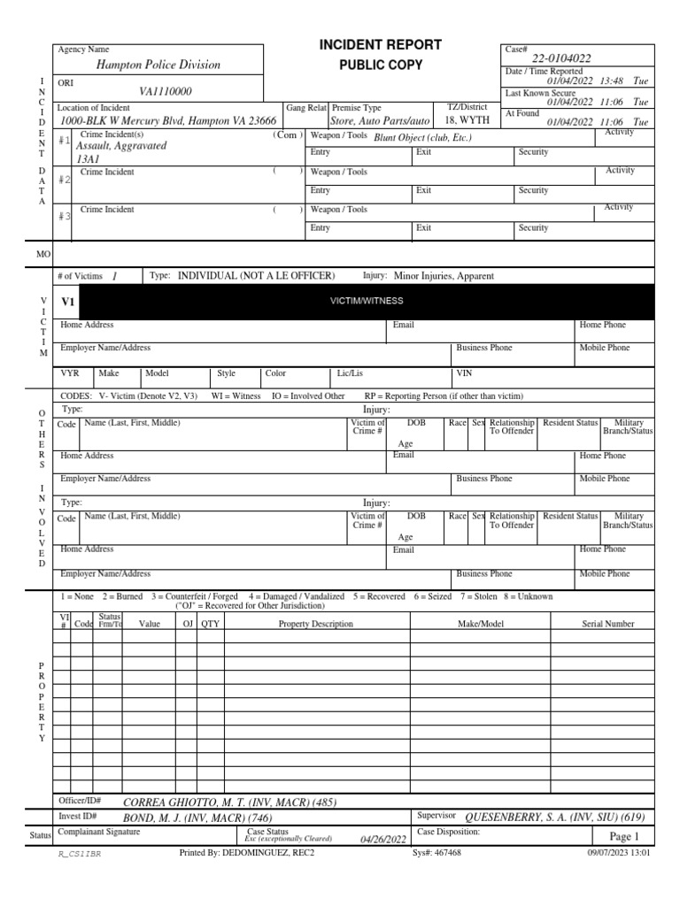 Public Incident Report Template | PDF | Crime & Violence | Crimes