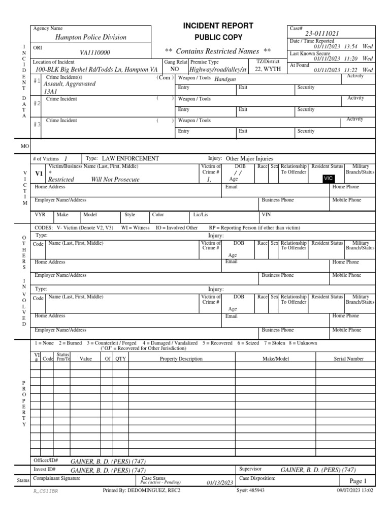 Hampton Police Incident Report | PDF | Crimes | Crime & Violence