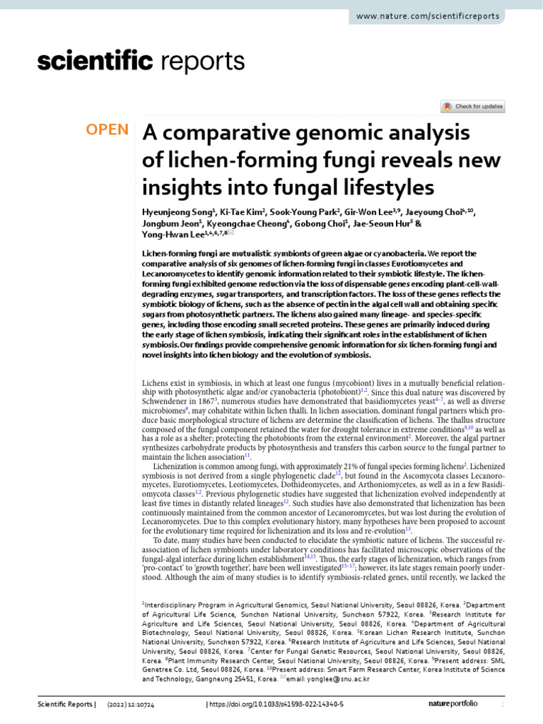 Genomic Insights into Lichen Fungi | PDF | Symbiosis | Fungus