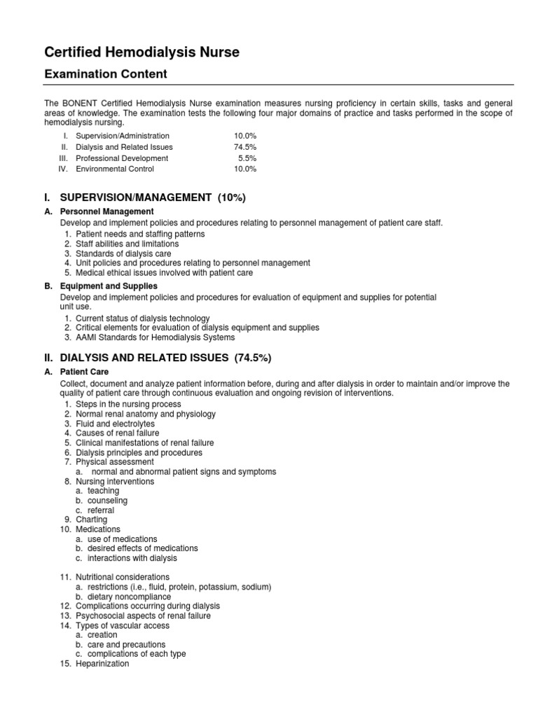 Chn Exam Content Dialysis Hemodialysis