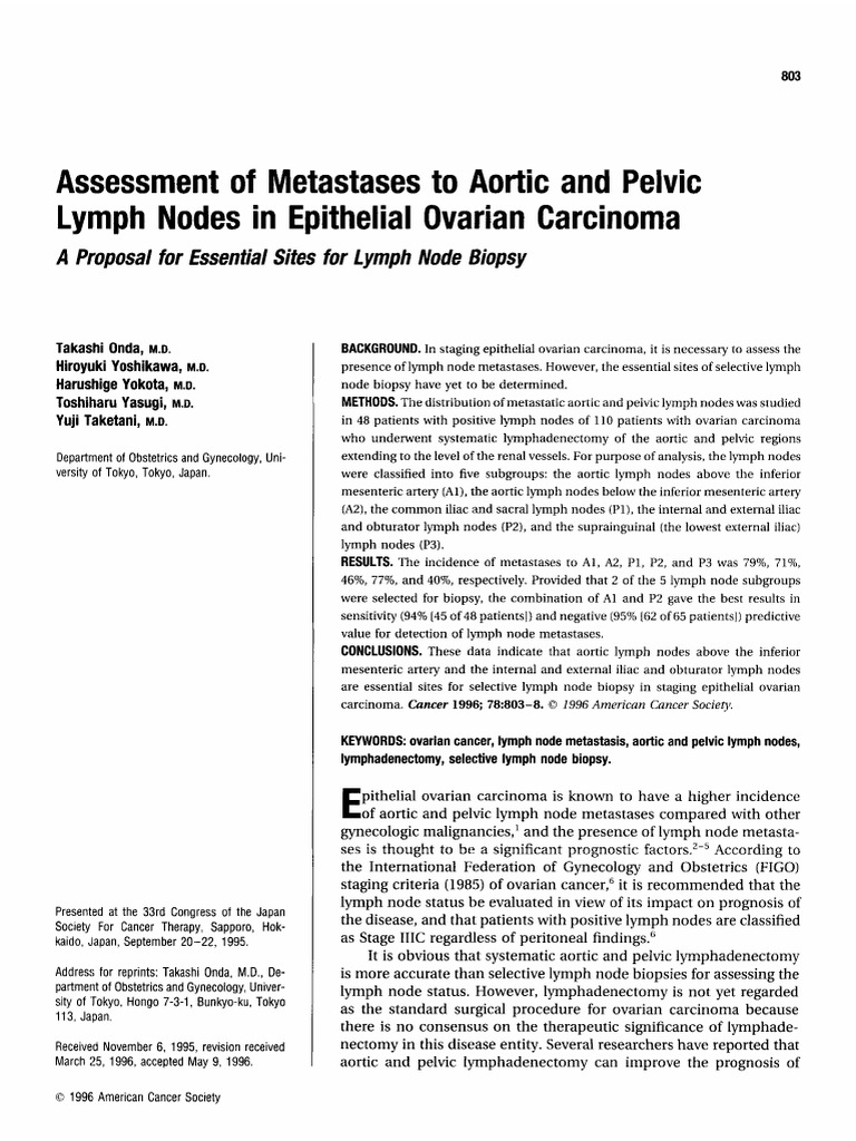 Lymph Node Biopsy in Ovarian Cancer | PDF | Ovarian Cancer | Metastasis