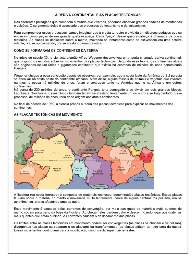 A Deriva Continental e As Placas Tectonicas - 6 Ano | Download grátis ...