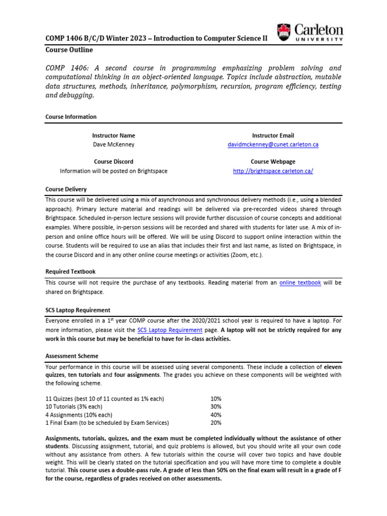 Intro to Computer Science II Course Outline | PDF | Computer ...