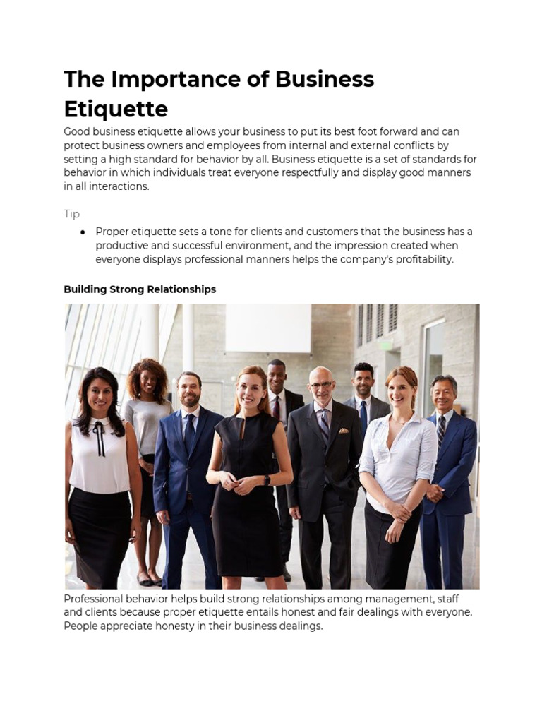 The Importance of Business Etiquette | Download Free PDF | Etiquette ...