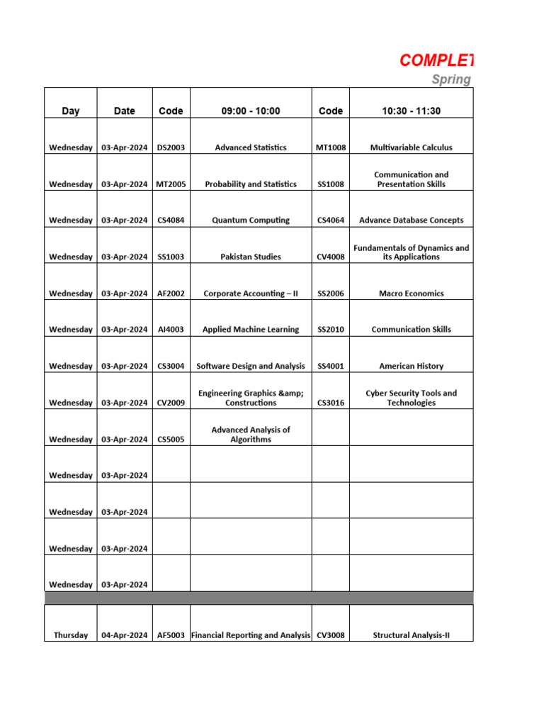 Spring 2024 Semester Course Schedule | PDF | Analytics | Engineering