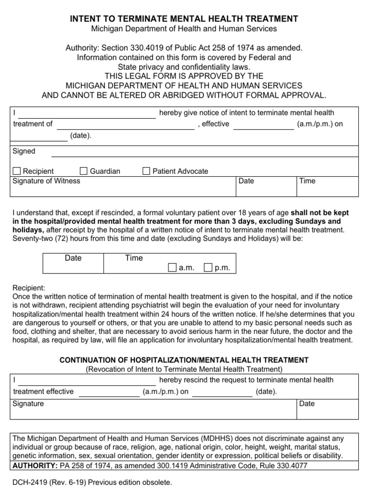Intent to Terminate Mental Health Treatment | PDF | Mental Health ...