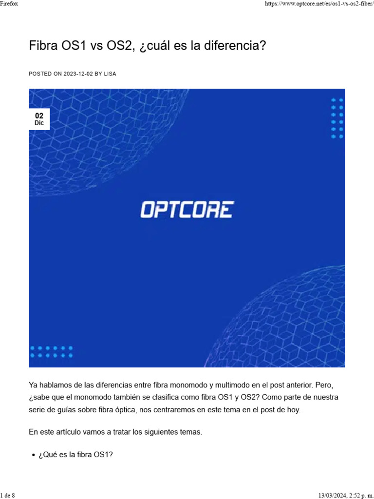 Fibra OS1 Vs OS2, ¿Cuál Es La Diferencia | Descargar gratis PDF | Fibra ...
