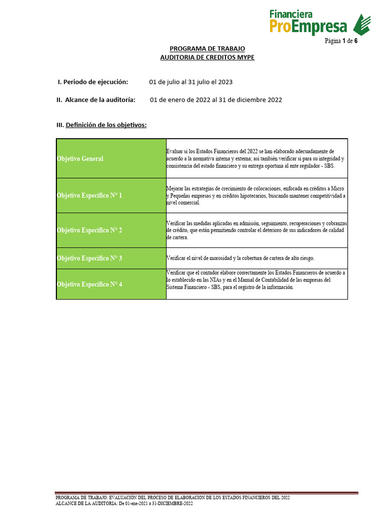 Programas de Auditoria | PDF | Auditoría | Servicios financieros