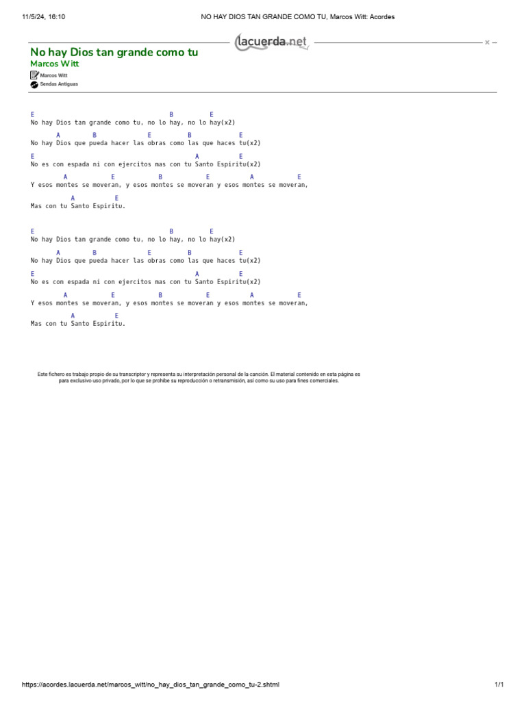 No Hay Dios Tan Grande Como Tu Marcos Witt Acordes Pdf