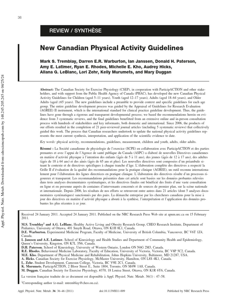 New Canadian Physical Activity Guidelines | PDF | Systematic Review ...