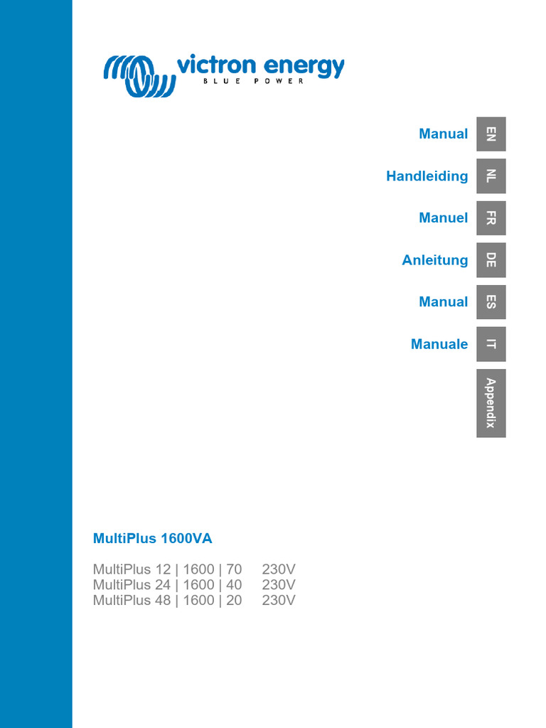 MultiPlus 1600VA Manual & Safety Guide | PDF | Power Inverter | Battery ...