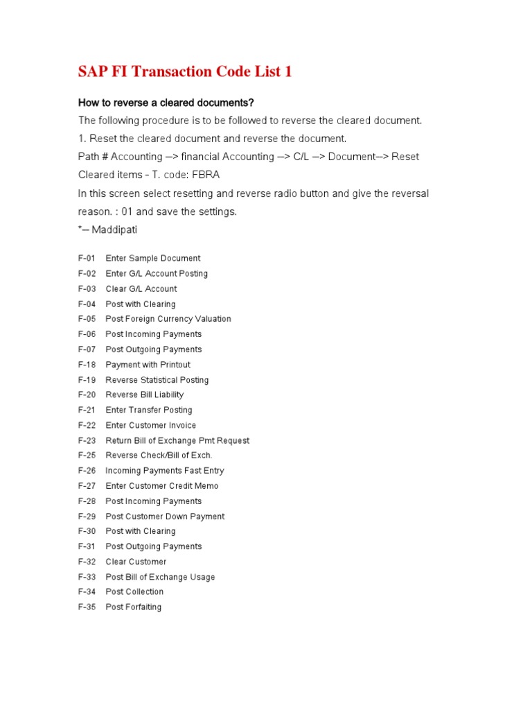A Comprehensive List Of Sap Fi Transaction Codes For Accounts Payable Accounts Receivable