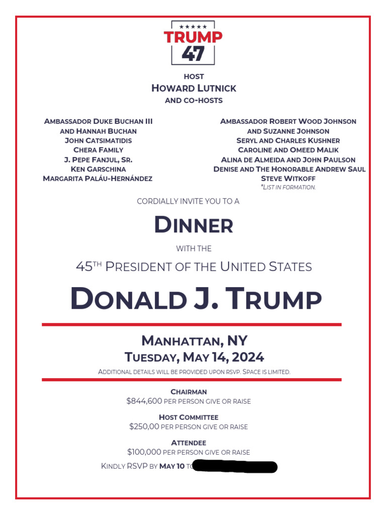 Trump Fundraising Dinner NYC 2024 | PDF | Politics Of The United States ...