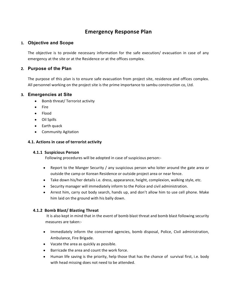 Emergency Response Plan for Construction Site, Residence, and Offices