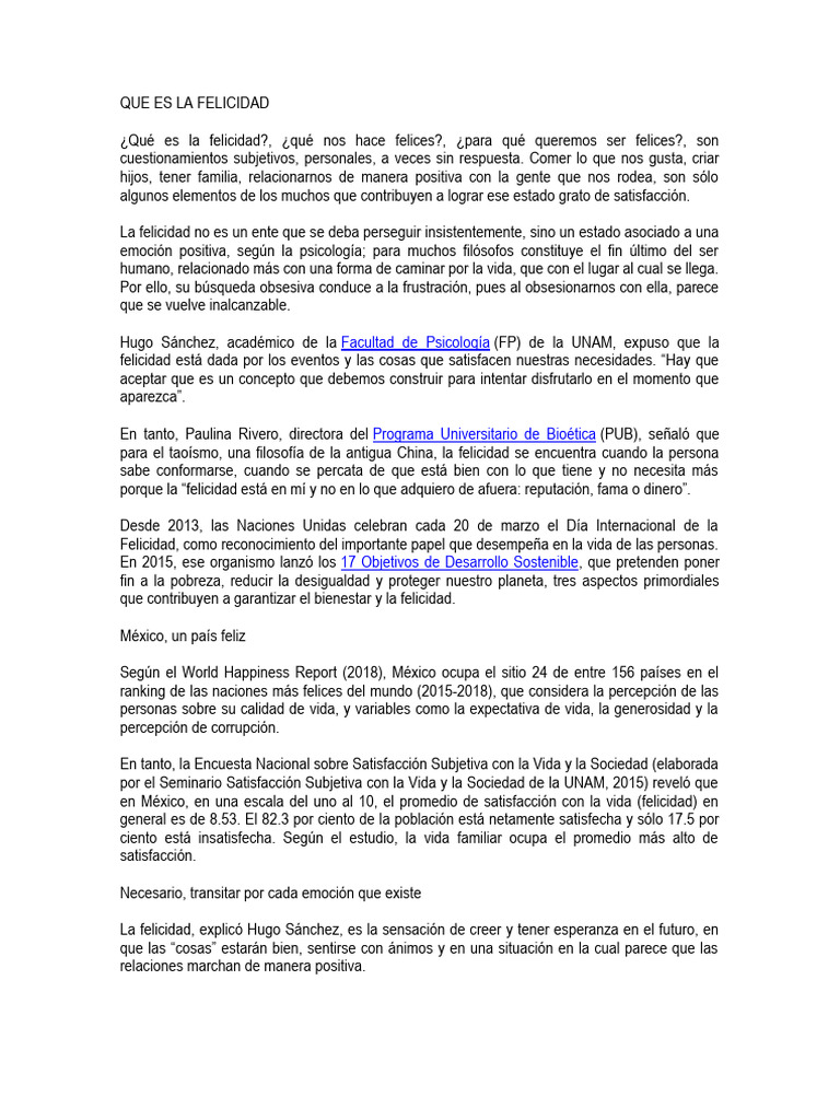 Definición y Perspectivas de la Felicidad | PDF | Felicidad | Las emociones