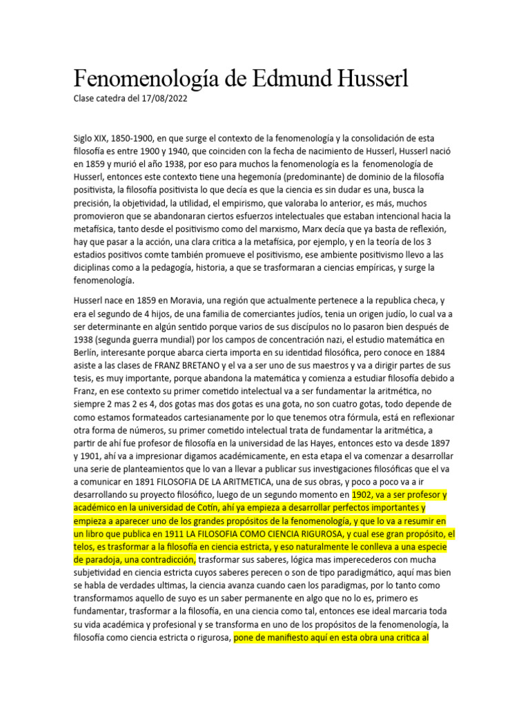 Fenomenología de Husserl: Contexto y Método | PDF | Edmund Husserl ...