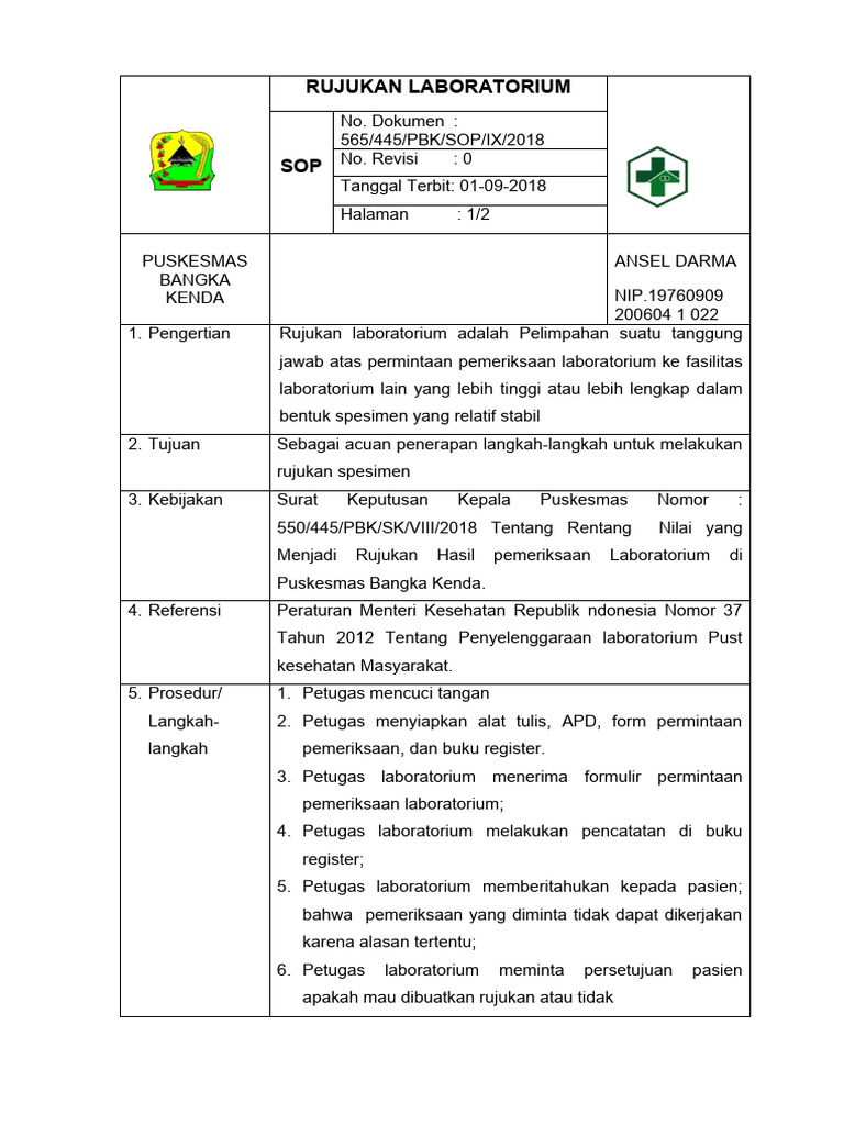 Prosedur Rujukan Laboratorium Puskesmas | PDF | Sains & Matematika