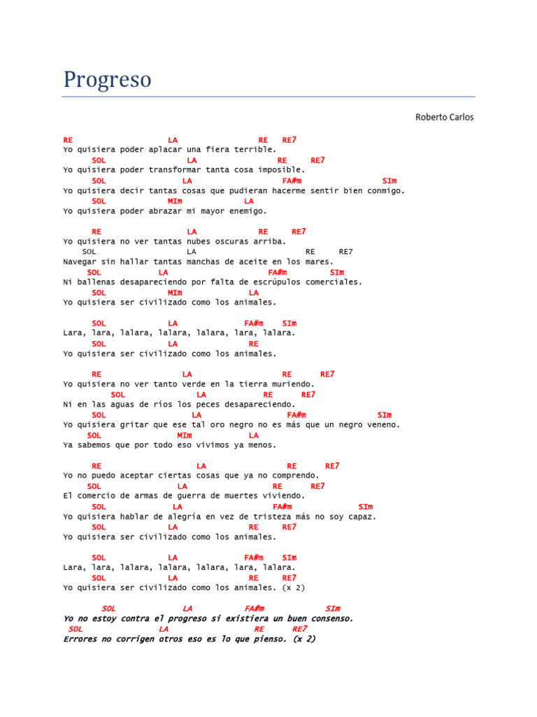Progreso: Letra y Acordes de Roberto Carlos | PDF | Dom