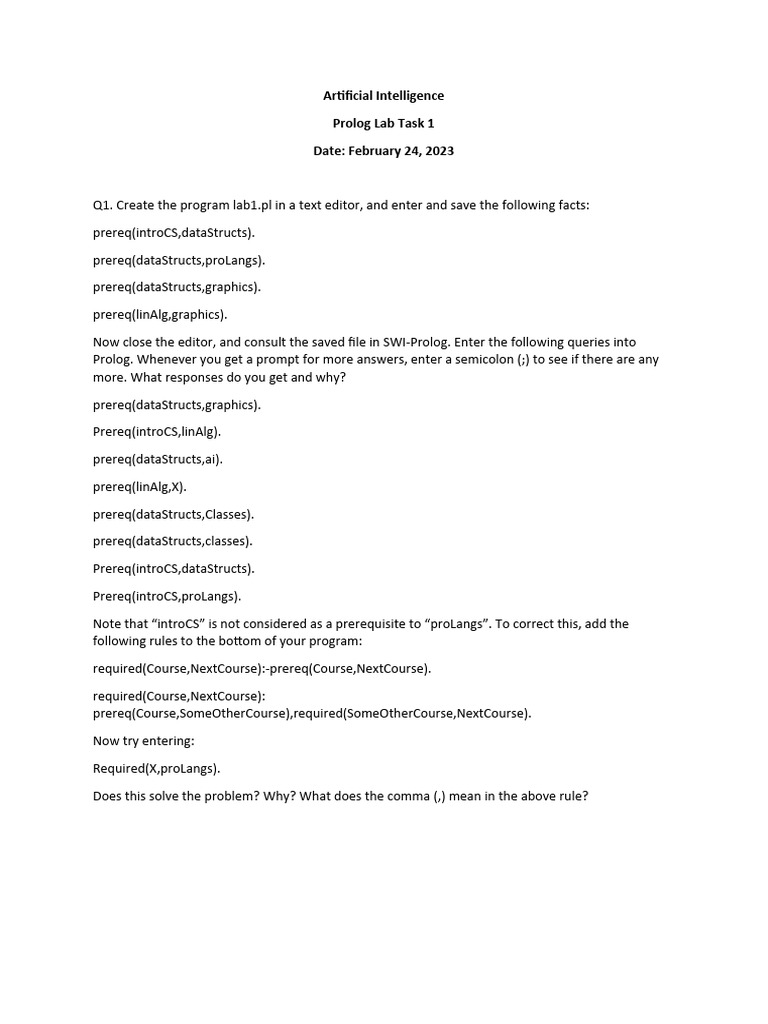 Prolog Prerequisite Query Lab Guide | PDF