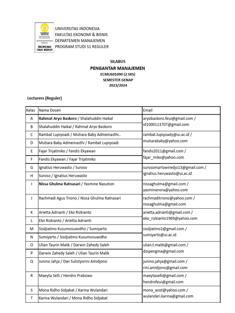 Silabus Pengantar Manajemen 2023 2024 Pdf Leadership Entrepreneurship