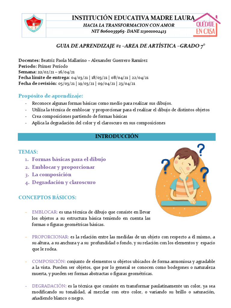 Guía de Aprendizaje Artística 7° | PDF | Color | Composición (artes ...