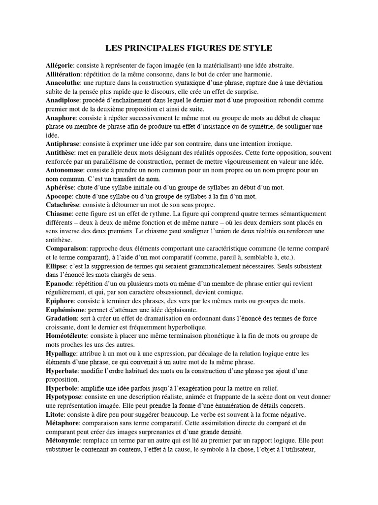 Figures de style essentielles expliquées | PDF | Métaphore | Phrase