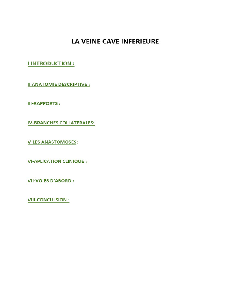 Anatomie de la Veine Cave Inférieure PDF Anatomie Angiologie — free download