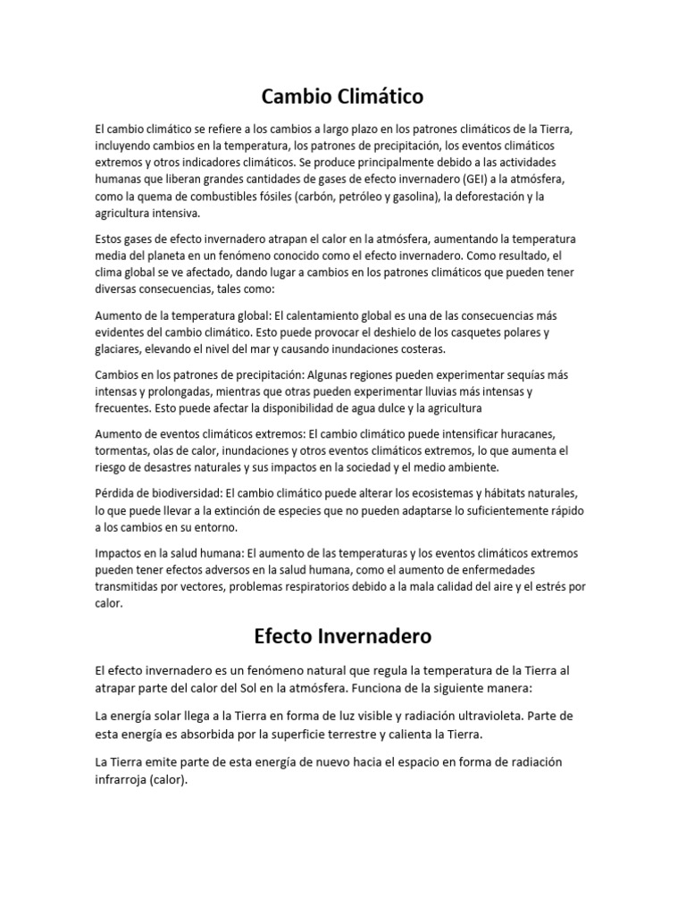 Efectos del Cambio Climático y Biodiversidad | PDF | Gases de efecto ...