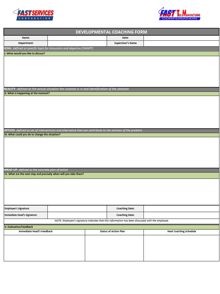 Developmental Coaching Form Template | PDF