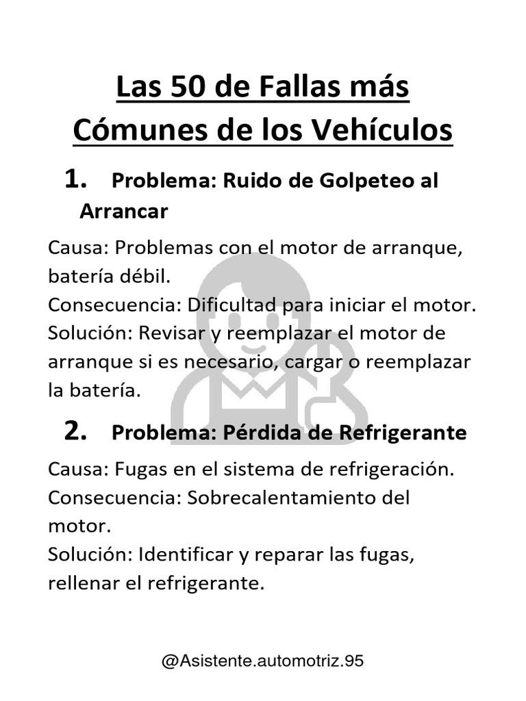 Las 50 De Fallas Más Cómunes De Los Vehículos Descargar Gratis Pdf
