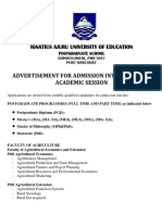 Post Graduate Admission Advert For 2022 - 2023