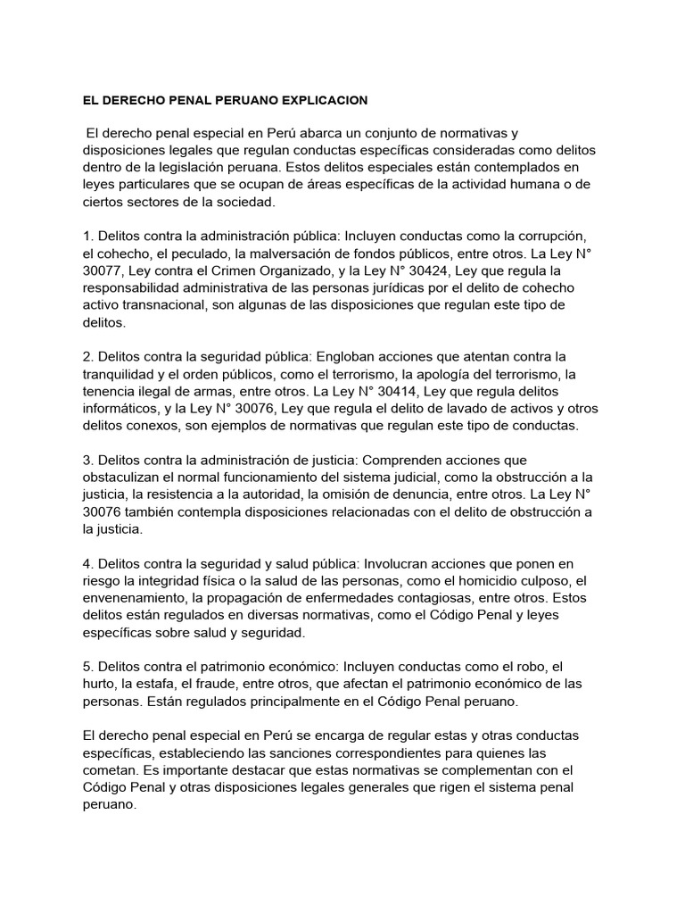 Delitos en el Derecho Penal Peruano | PDF