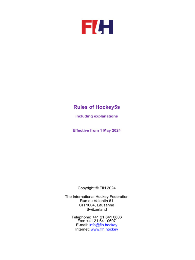 Fih Rules of Hockey 5s Jan 2024 Final PDF Athletic Sports Sport