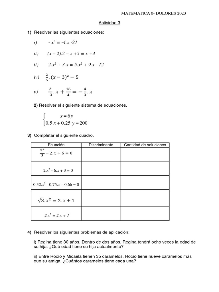 Ejercicios de Ecuaciones y Problemas Matemáticos | PDF | Métodos y ...