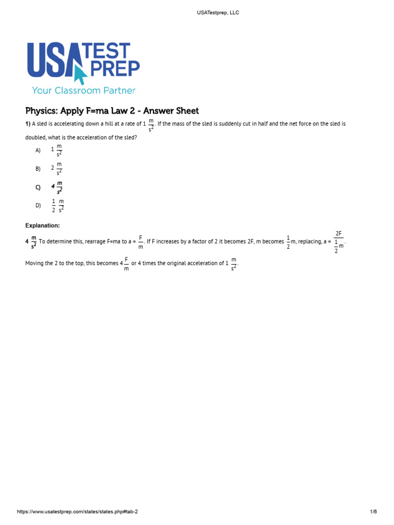 GPA Physics - Apply F Ma Law 02 - Key | PDF | Force | Weight