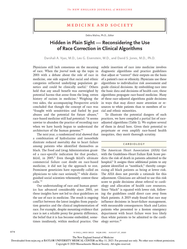 Hidden in Plain Sight Reconsidering The Use of Race Correction in