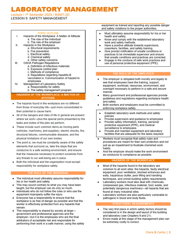 Laboratory Safety Management Guide | PDF | Occupational Safety And ...