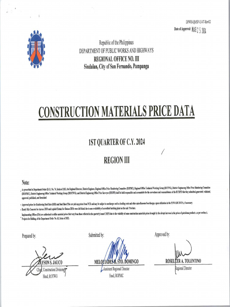 Construction Materials Price Data (1st QTR 2024) PDF